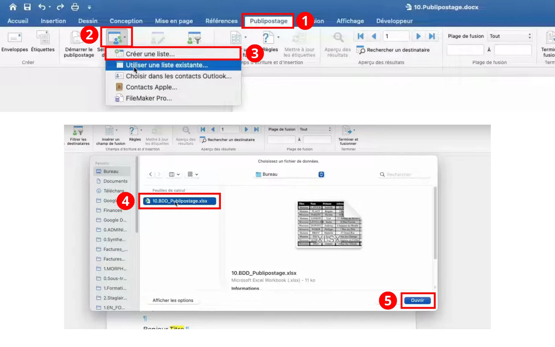 Comment lier un fichier Excel à Word pour réaliser un publipostage
