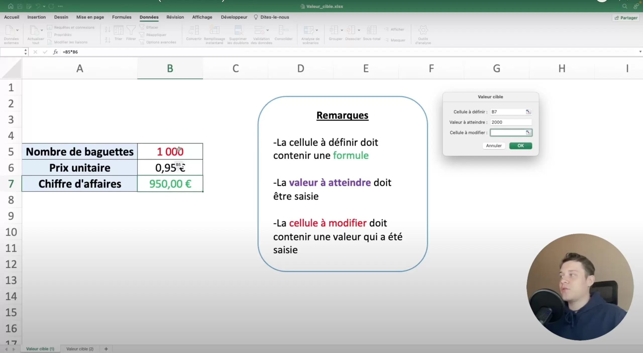 Exemple 1 pour utiliser la valeur cible excel