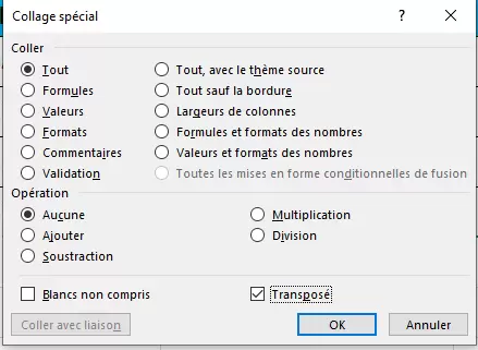 Fonctionnalité Transposer Excel pour transformer les lignes en colonnes sur Excel ?