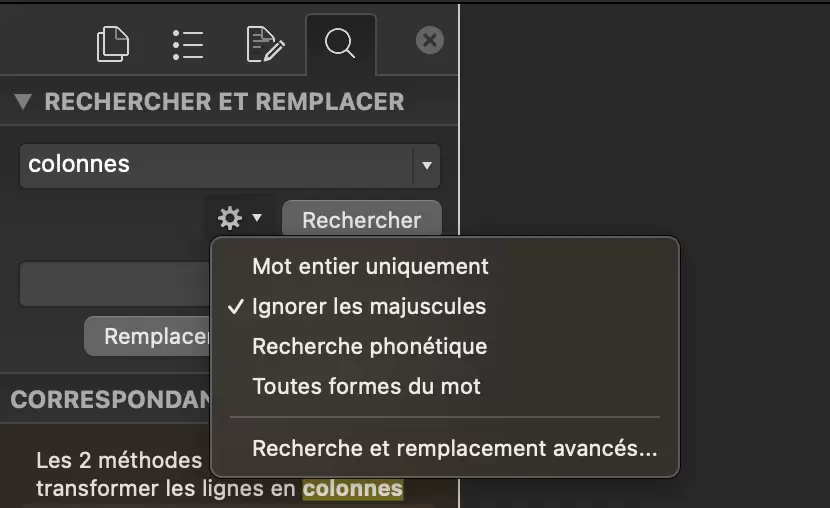 Recherche avancée Mots sur Mac