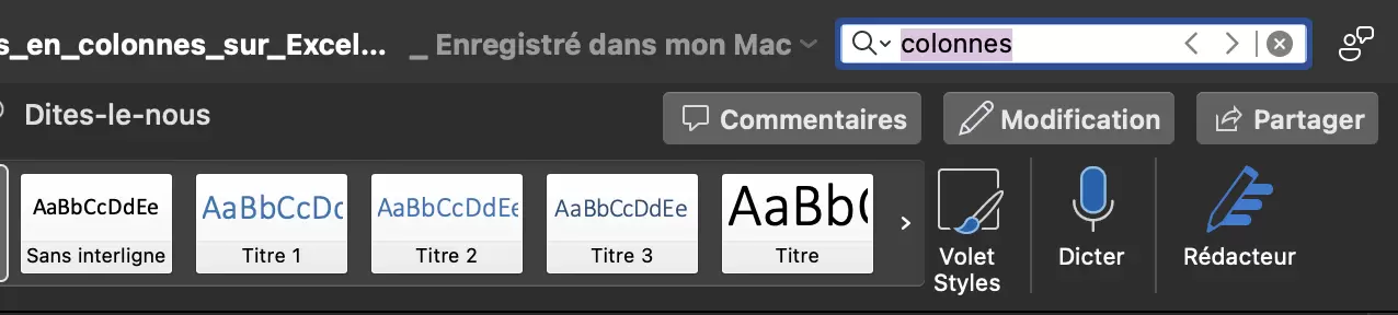 Rechercher un mot sur Word Mac