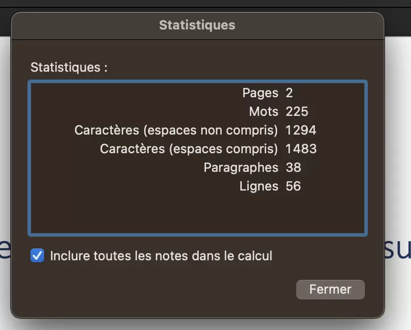 avoir toutes les statistiques de la barre d'état Word