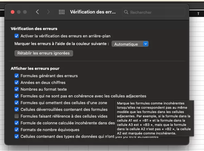 Vérification des erreurs