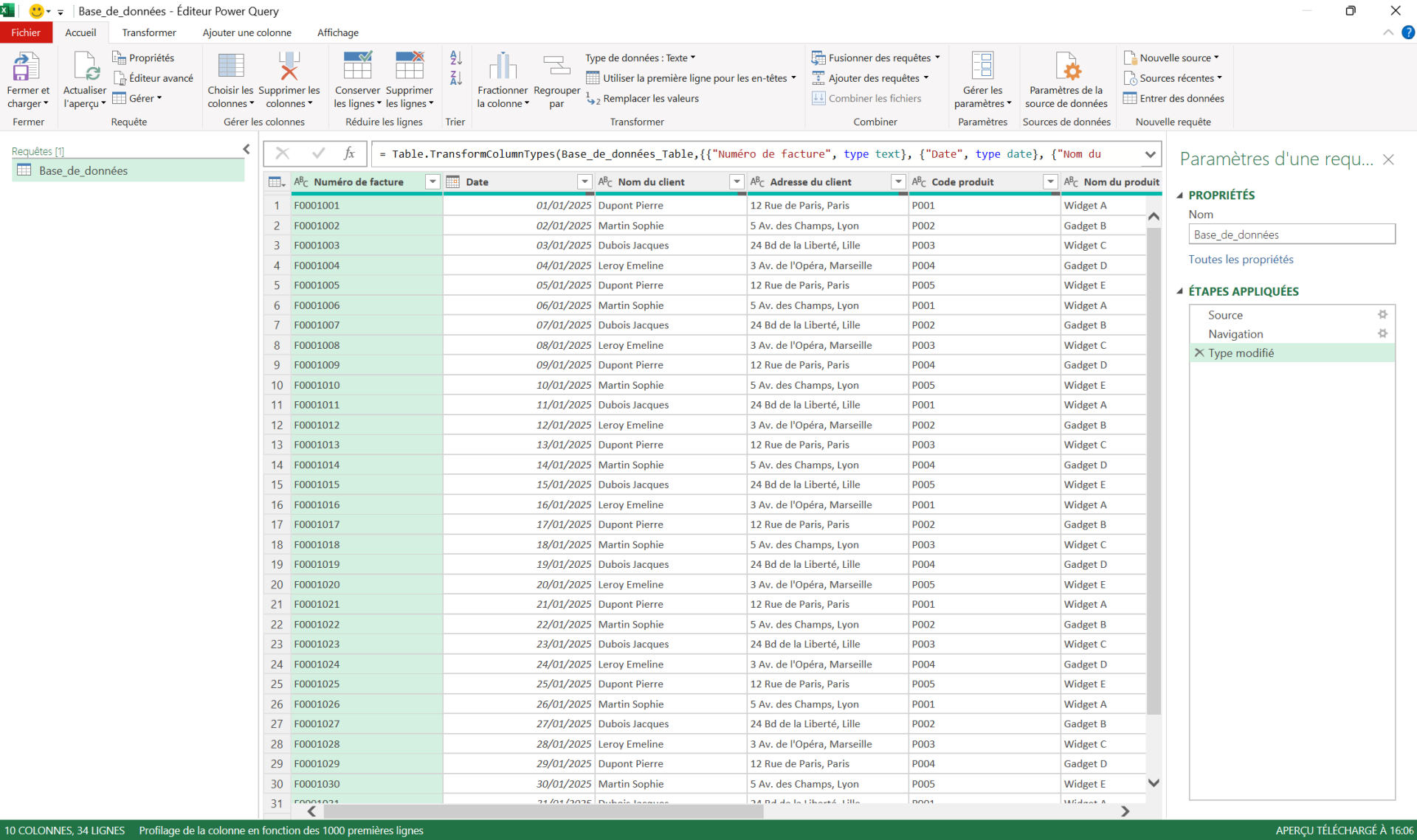 Exemple d'utilisation de PowerQuery