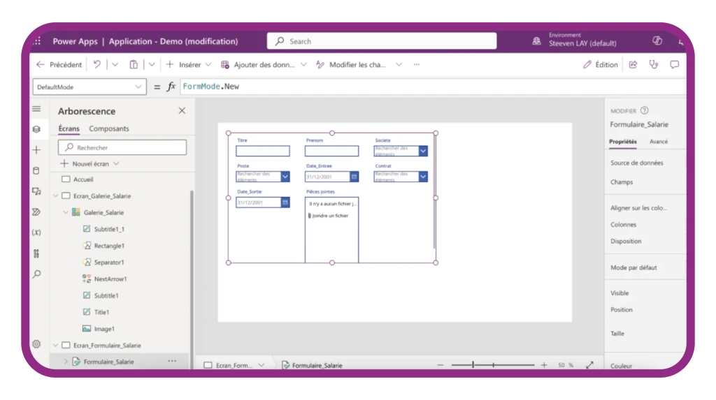 Interface de Power Apps