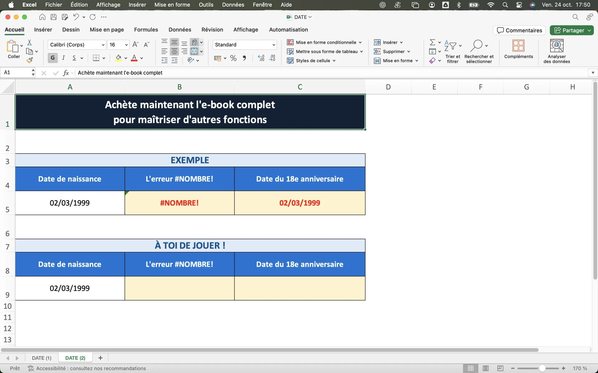 Fichier D'exercice fonction Date Excel
