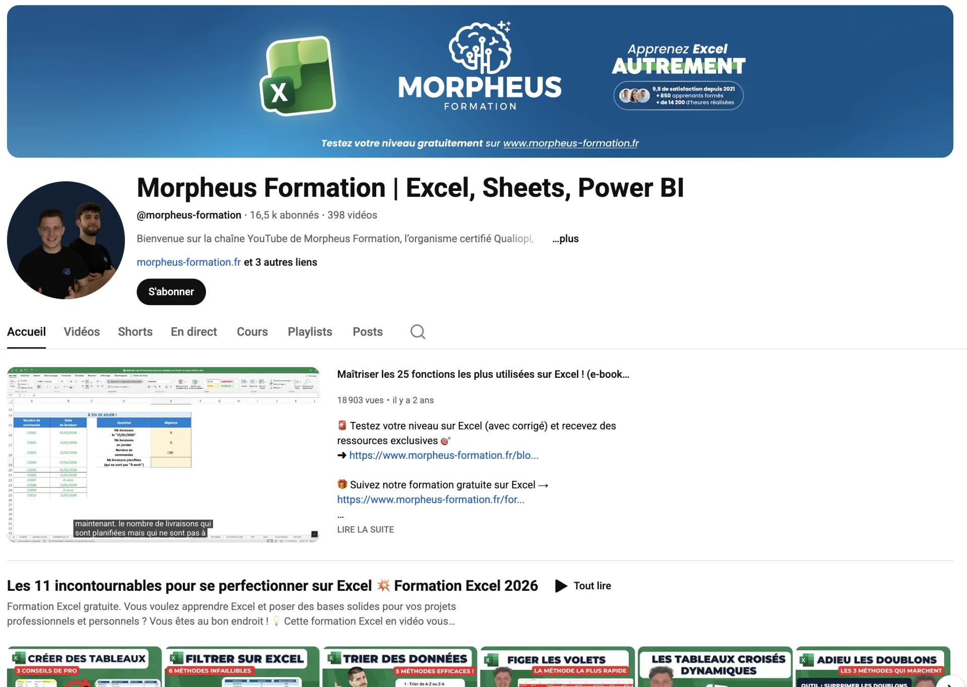 Morpheus Formation - les spécialistes experts sur Excel