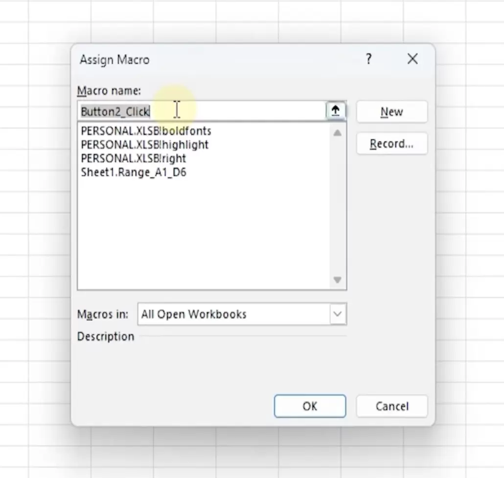 Assigner une macro sur Excel