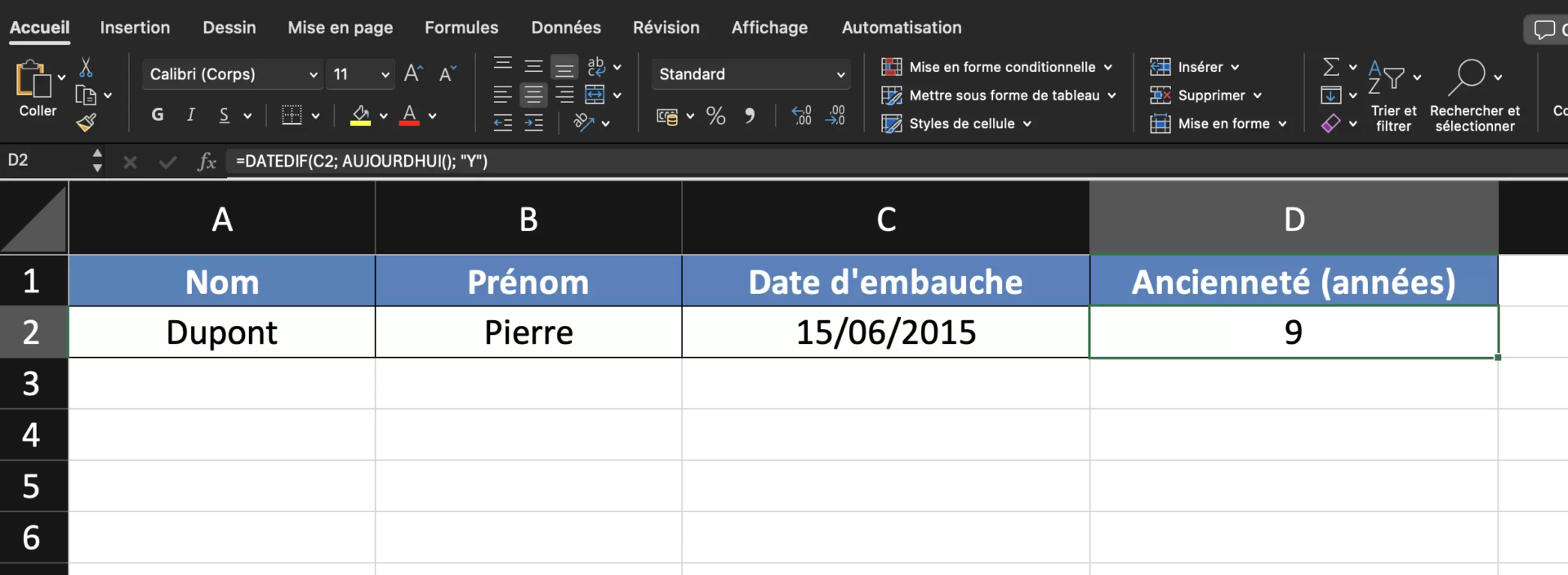 Excel Calcul D une Anciennet Fonction DATEDIF