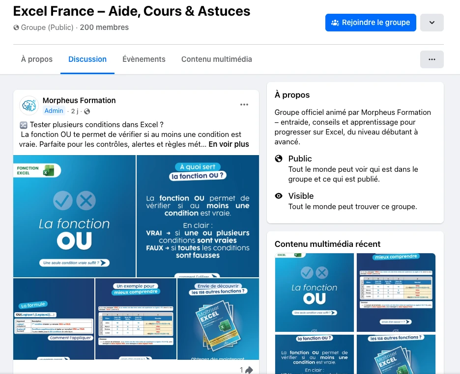 Groupe Facebook d'entraide sur Excel