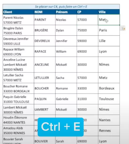 Remplissage automatique et instantané Excel Exemple