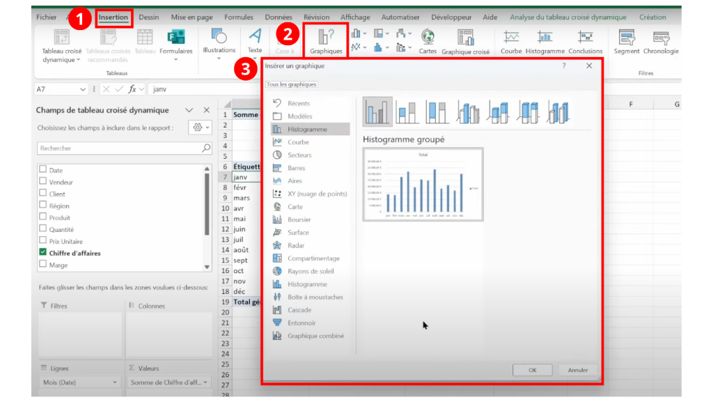 Ajouter une graphique dynamique à un tableau de bord Excel