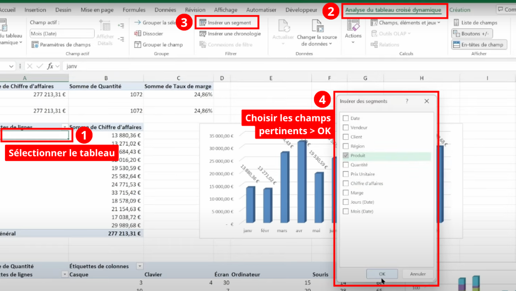 Comment insérer un segment à partir d'un TCD Excel