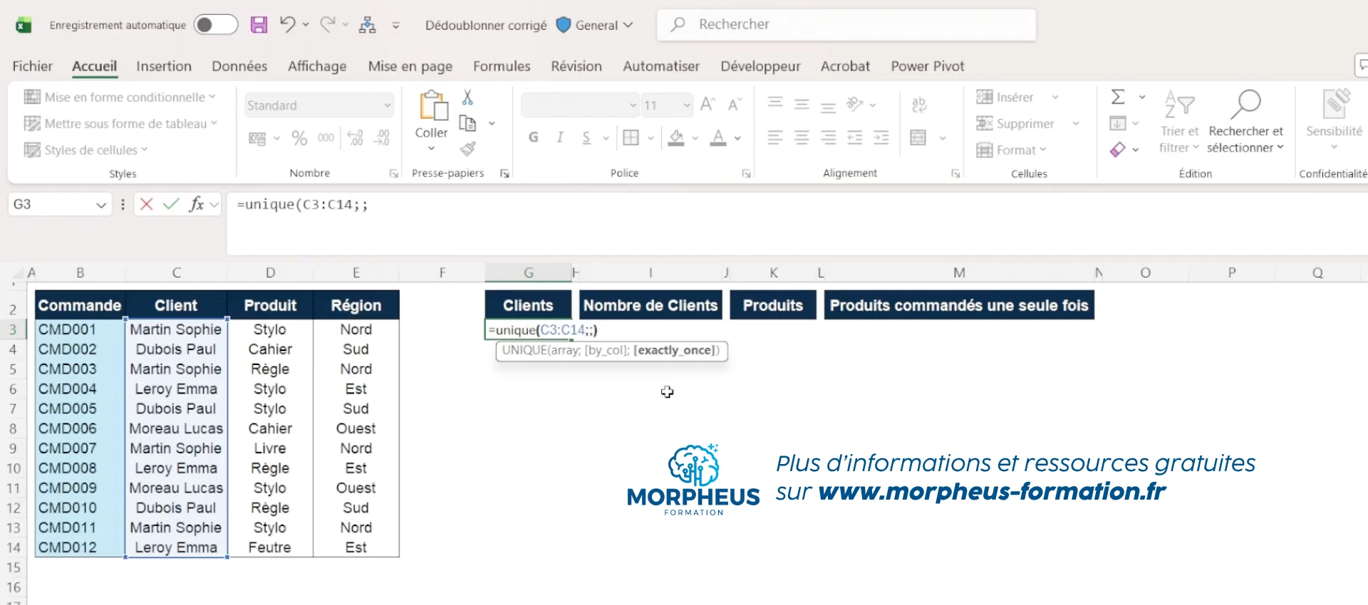 Supprimer les doublons sur Excel avec la fonction UNIQUE