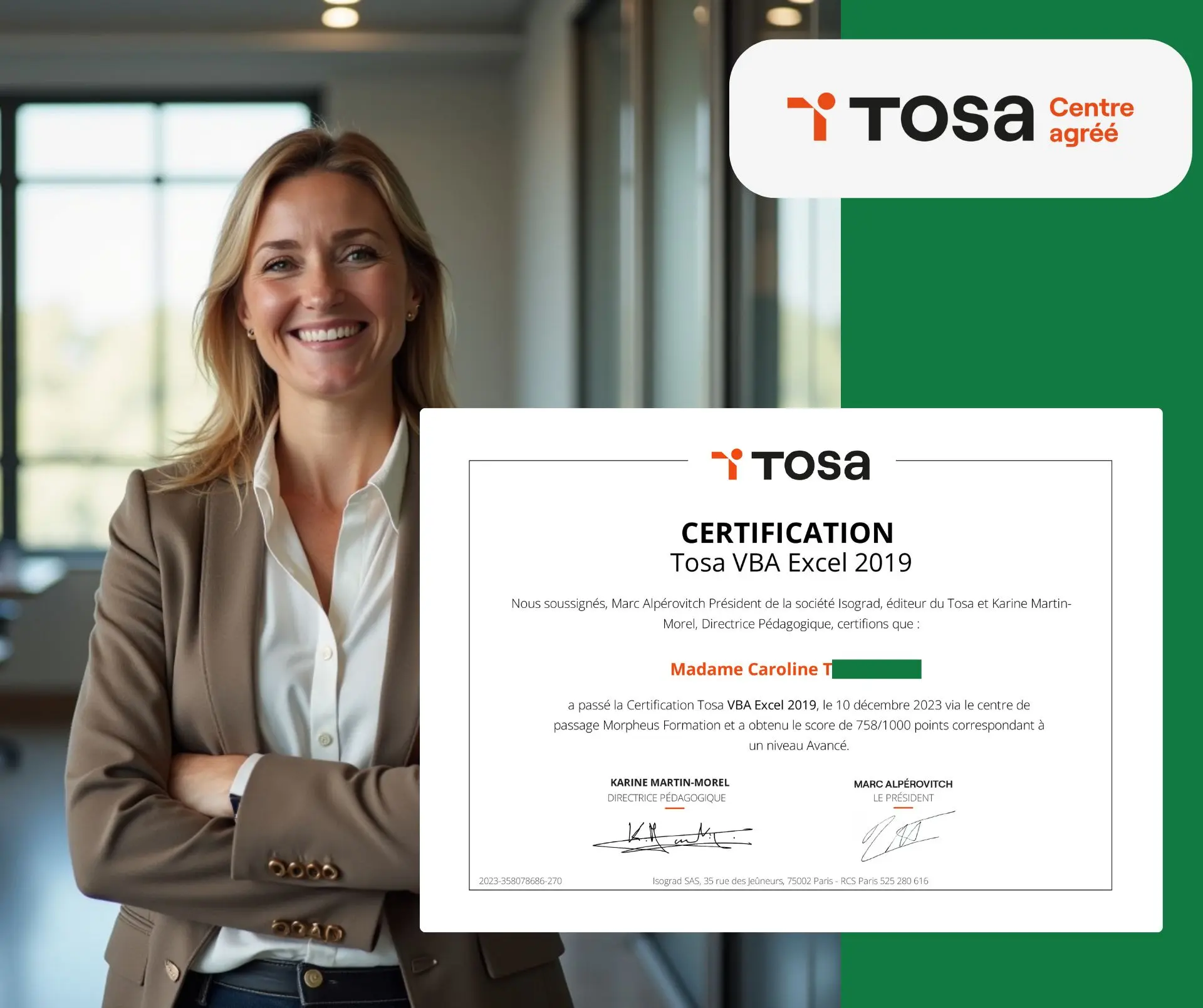Apprenante certifiée TOSA VBA EXPERTE