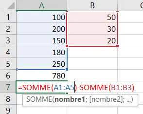 Soustraction de plusieurs nombres dans une cellule