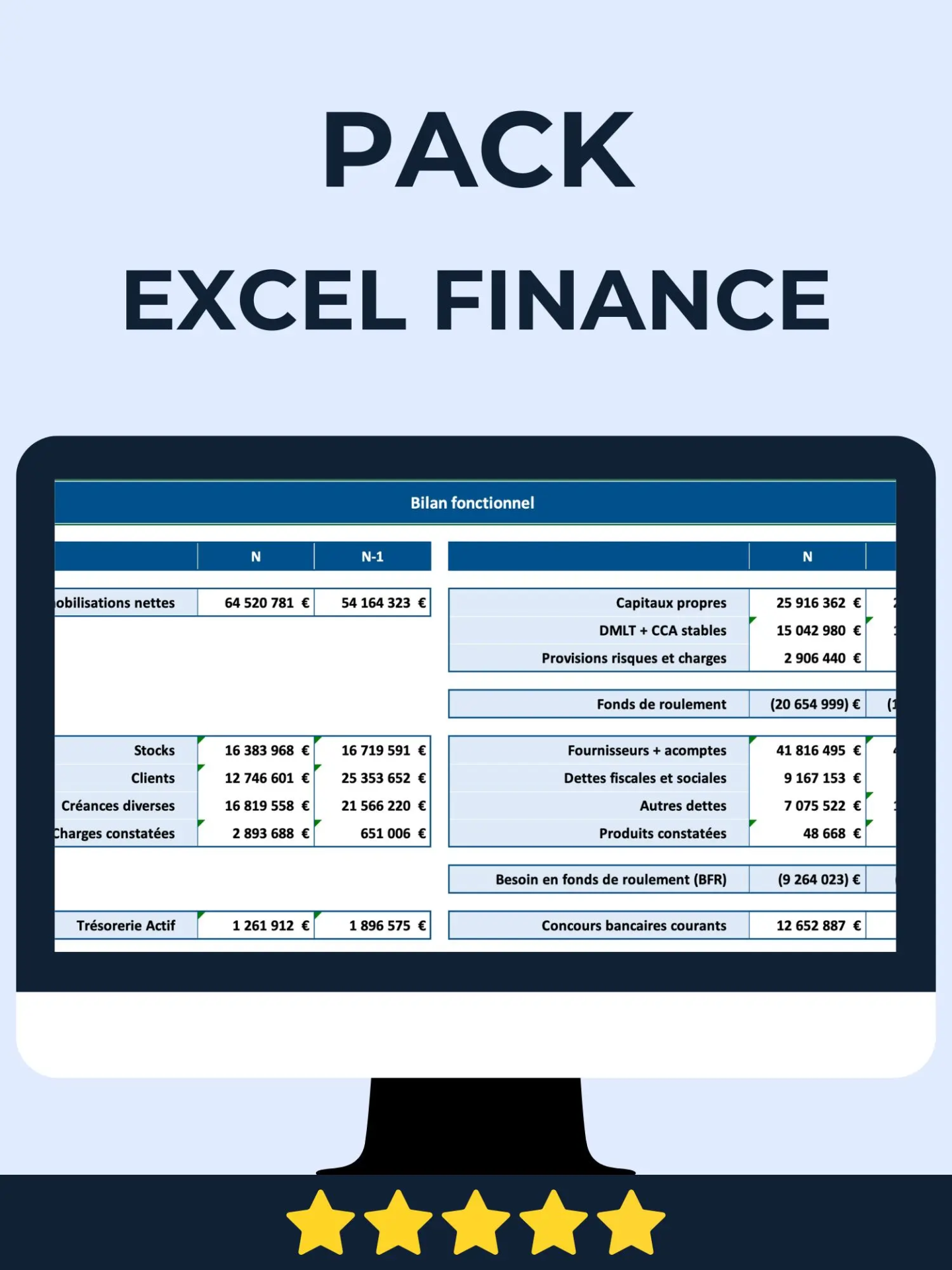 Pack Excel Finance 360° – Bilan fonctionnel, Compte de résultat, SIG…