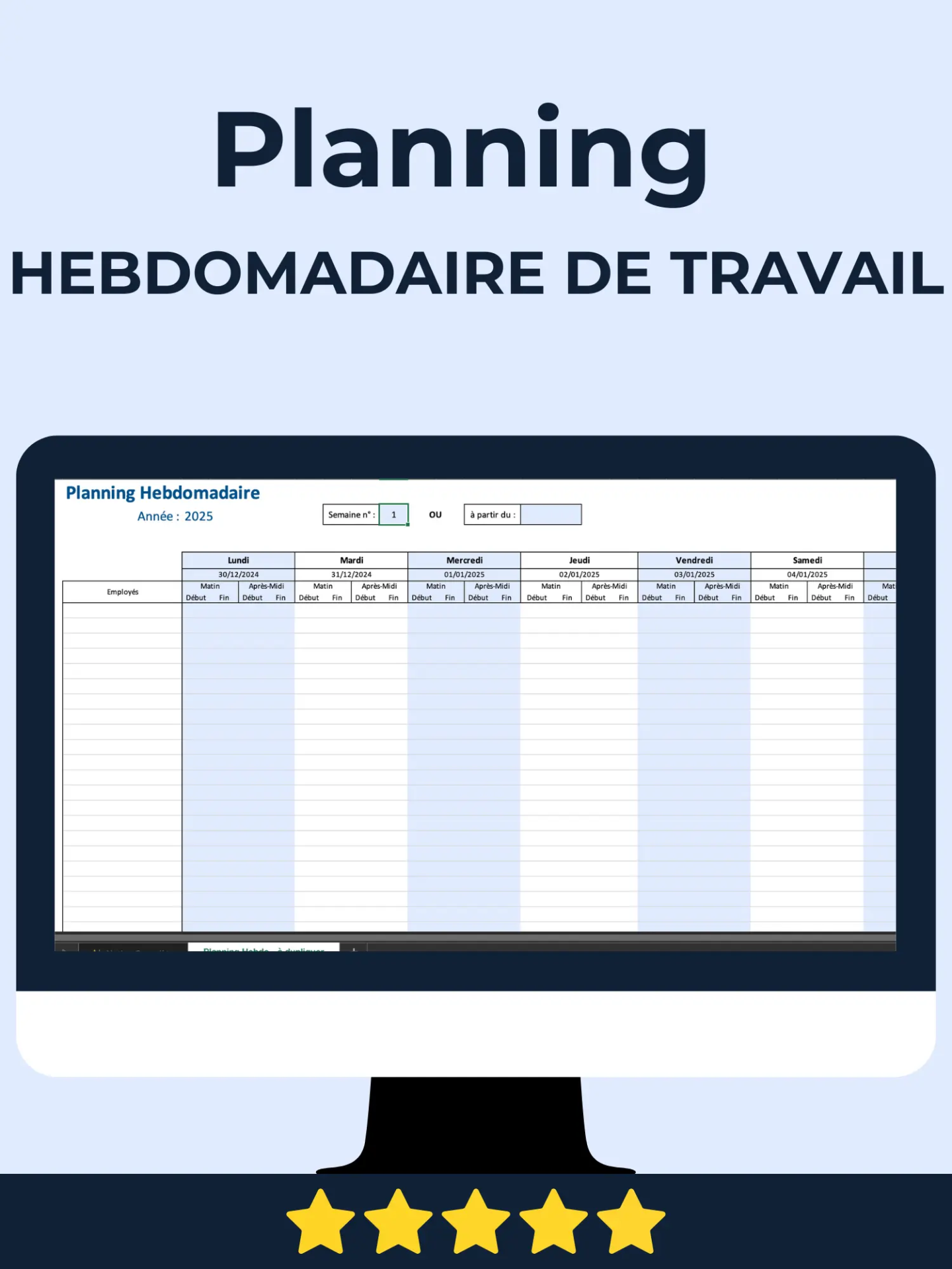 Planning hebdomadaire de travail