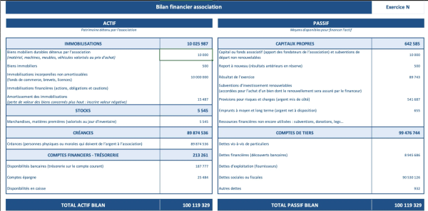 Bilan financier association Excel Bilan financier association Excel