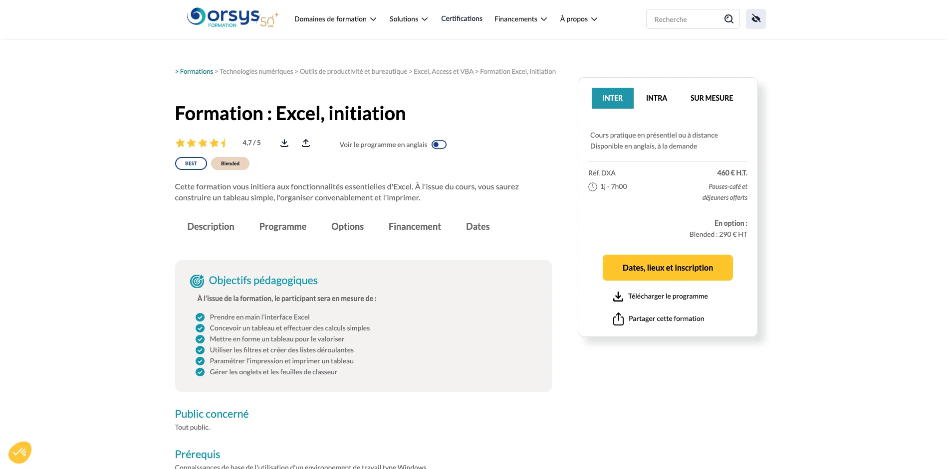 Formation Excel ORSYS initiation en groupe