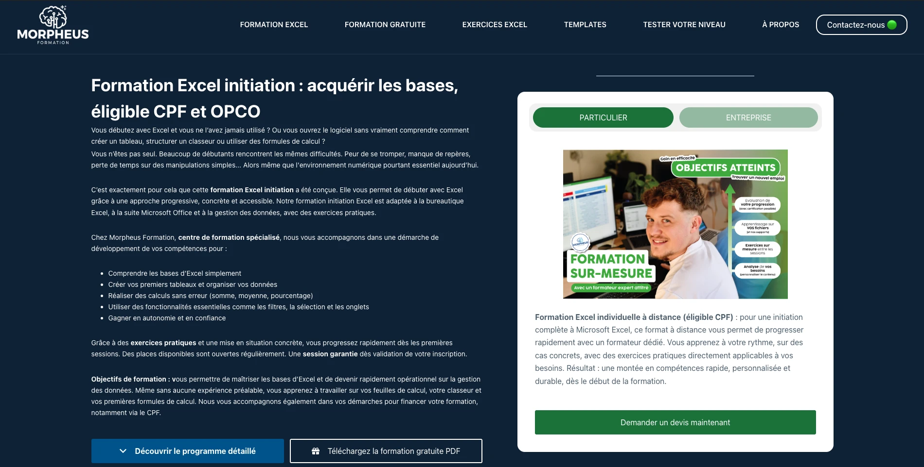 Formation Excel sur mesure initiation, CPF - Morpheus Formation