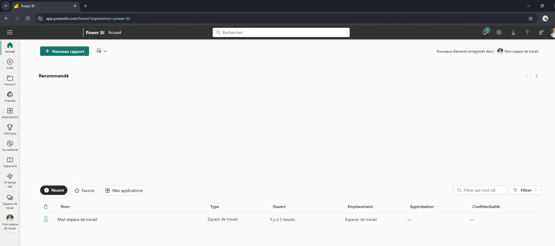 Interface Power BI Online