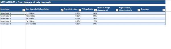 MES ACHATS - Fournisseurs et prix proposés MES ACHATS - Fournisseurs et prix proposés