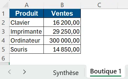 Exemple base de donnée boutique RECHERCHEV