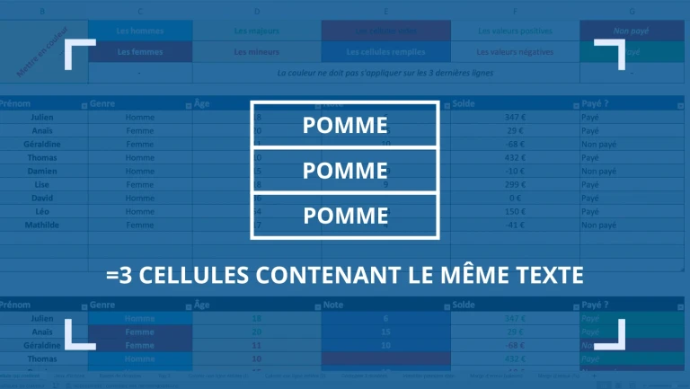 COMPTER LE NOMBRE DE CELLULES CONTENANT LE MÊME TEXTE