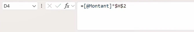 Exemple d'une formule bloquant la ligne et la colonne