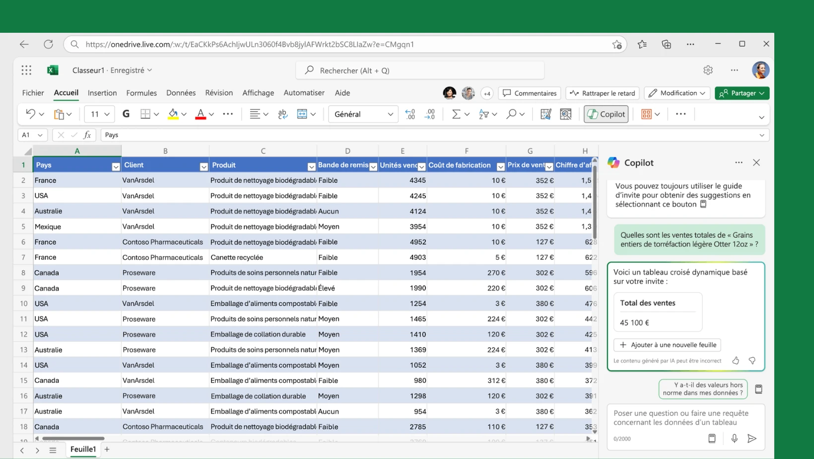 formation Copilot dans Excel en ligne - tableau croisé dynamique