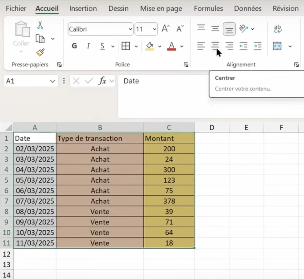 Gérer les alignements des données Excel