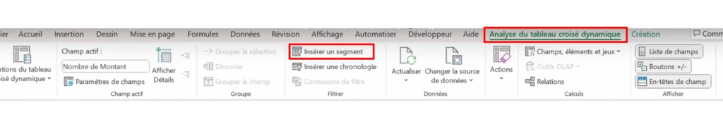 Insérer un segment pour un TCD sur Excel