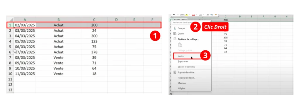 Insérer une ligne Excel
