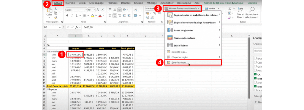 Appliquer une mise en forme à un TCD sur Excel