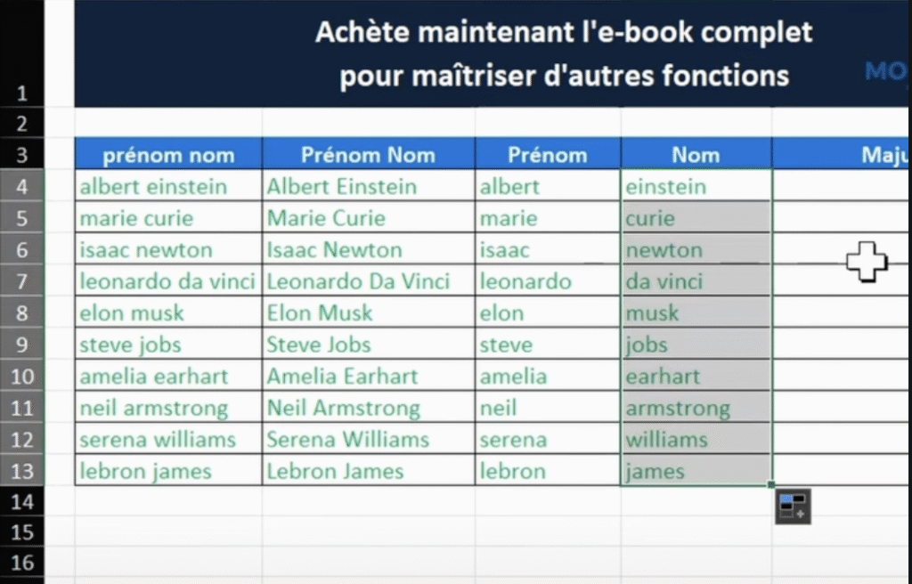 Formater des noms très rapidement sur Excel