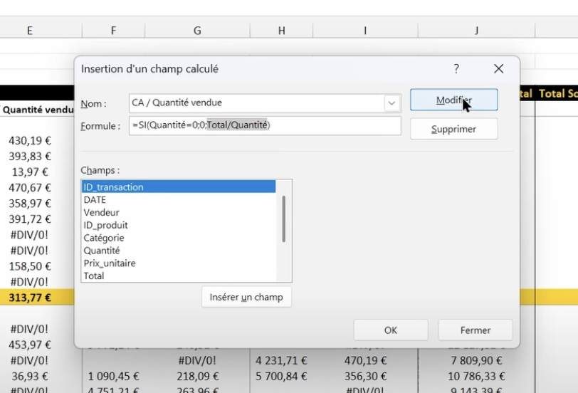 Gérer les erreurs comme la division par zéro sur Excel