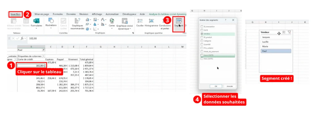 Insérer un segment à un TCD sur Excel