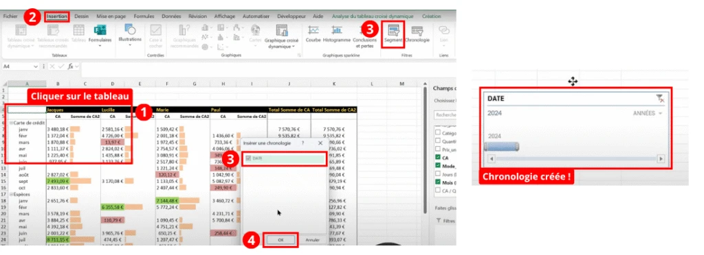 Insérer une chronologie dans un TCD Excel