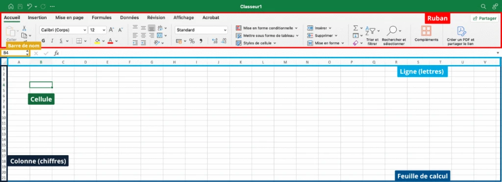 Présentation de l'interface d'Excel