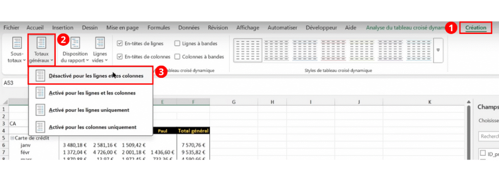 Supprimer les sous-totaux d'un TCD sur Excel
