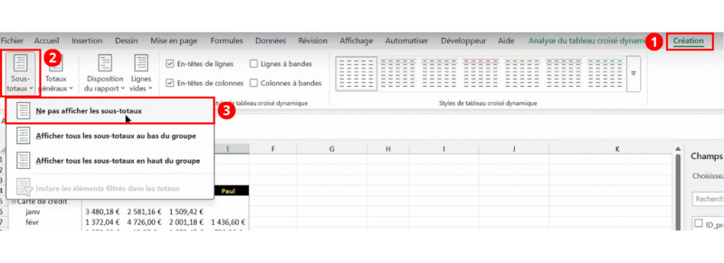 Supprimer les Totaux généraux d'un TCD sur Excel