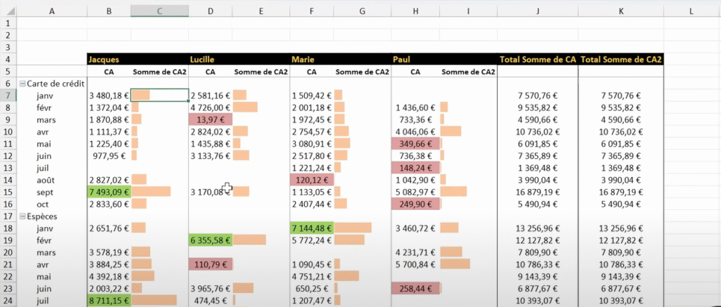 TCD avec des histogrammes intégrés sur Excel