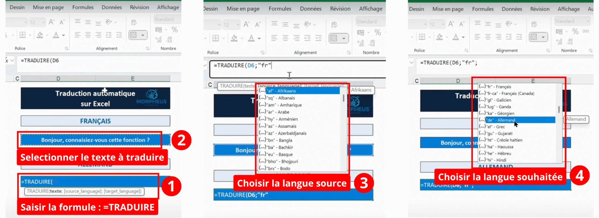 Traduire du texte sur Excel