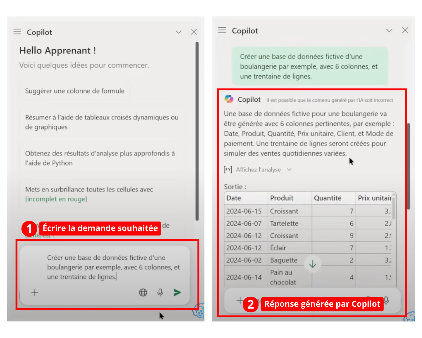 Création d'une base de données par Copilot