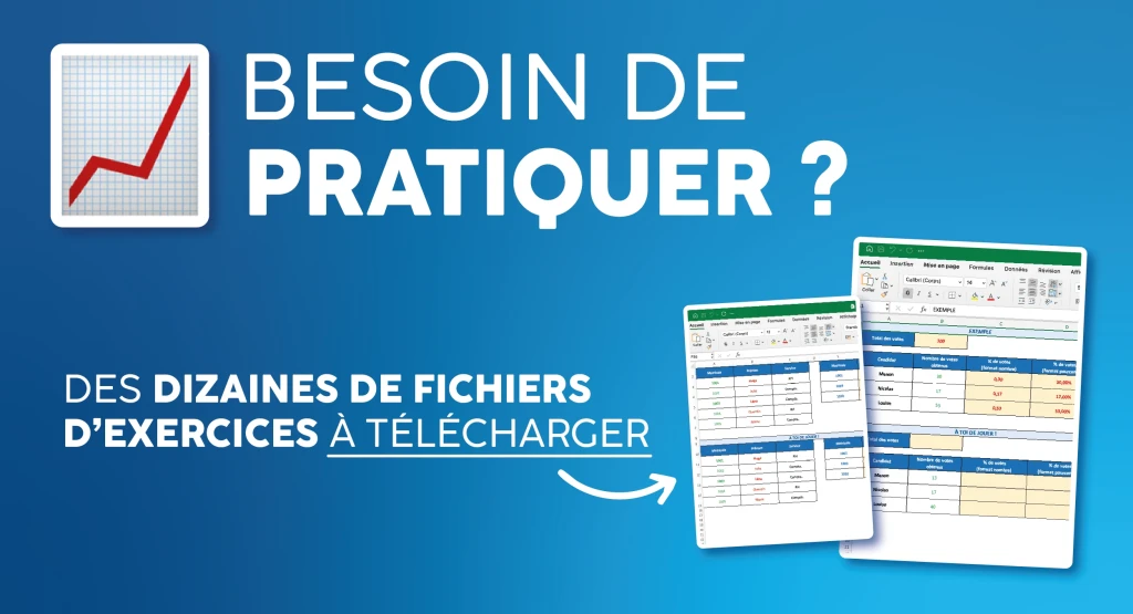 Visuel - Exercices Excel disponibles gratuitement en ligne en format PDF, xlsx pour tous les niveaux (débutants, intermédiaires, avancés).