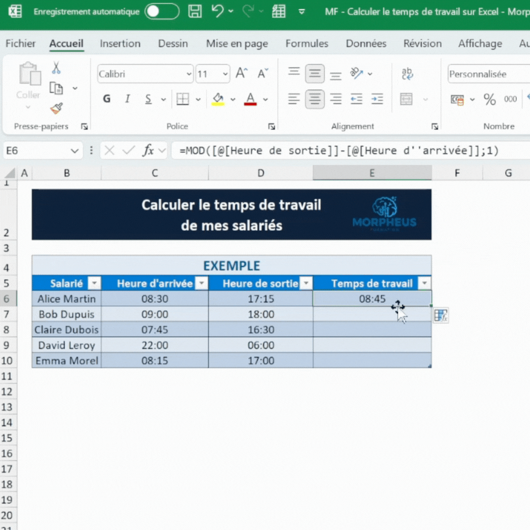Calculer son temps de travail rapidement sur Excel