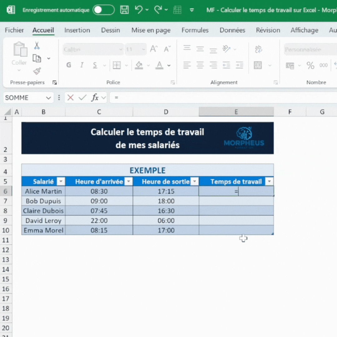 Soustraire deux horaires pour trouver son temps de travail sur Excel