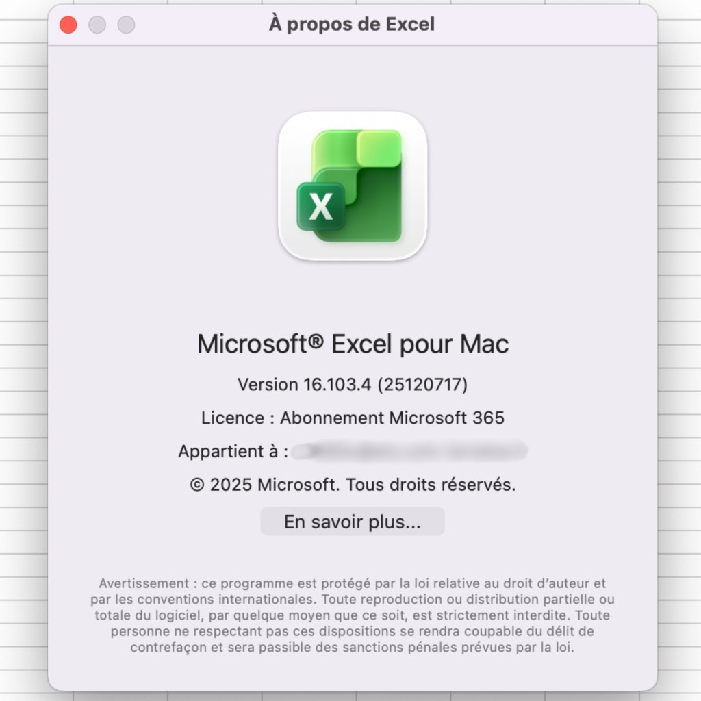 à poropos d'excel version mac