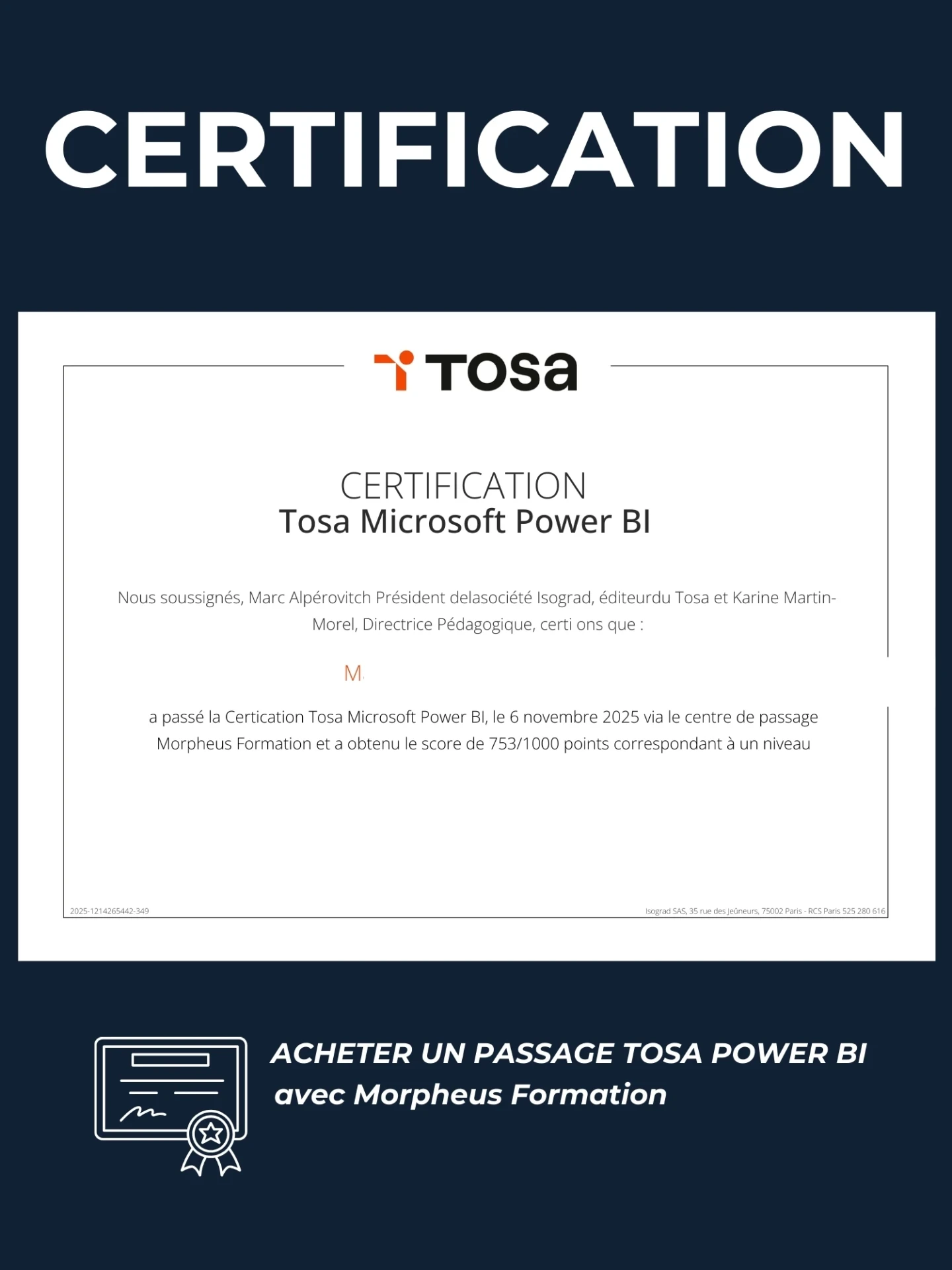 Certification TOSA Power BI – Acheter votre passage en ligne
